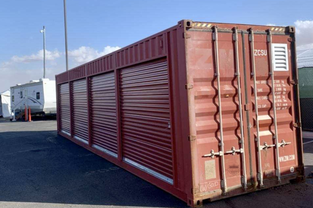 40ft Modified Shipping Container with 4 side roll up doors