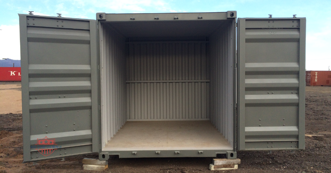 10ft Shipping Container w/ Cargo Doors Open Door Grey