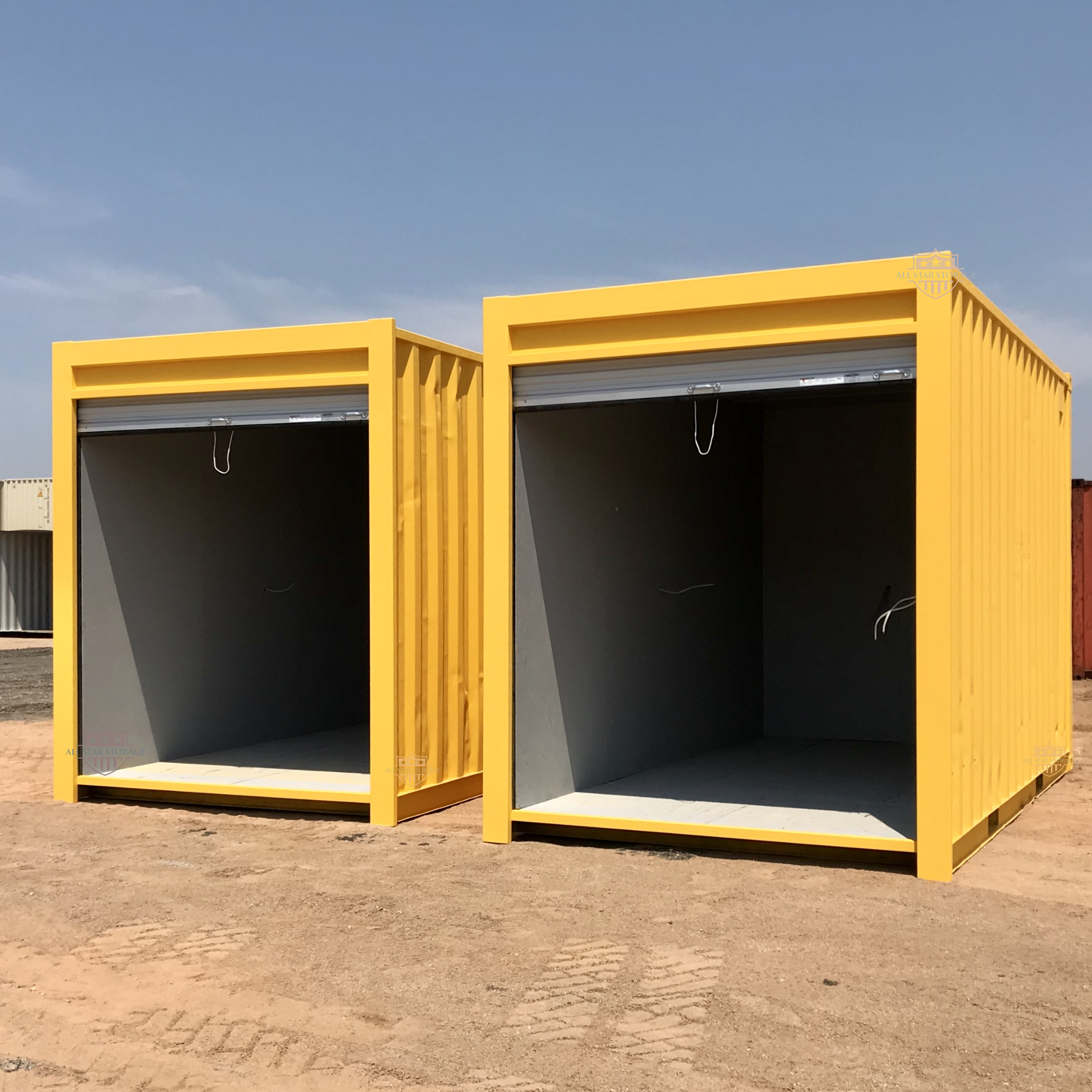 (2) 15ft Yellow Roll Up Door Shipping Containers