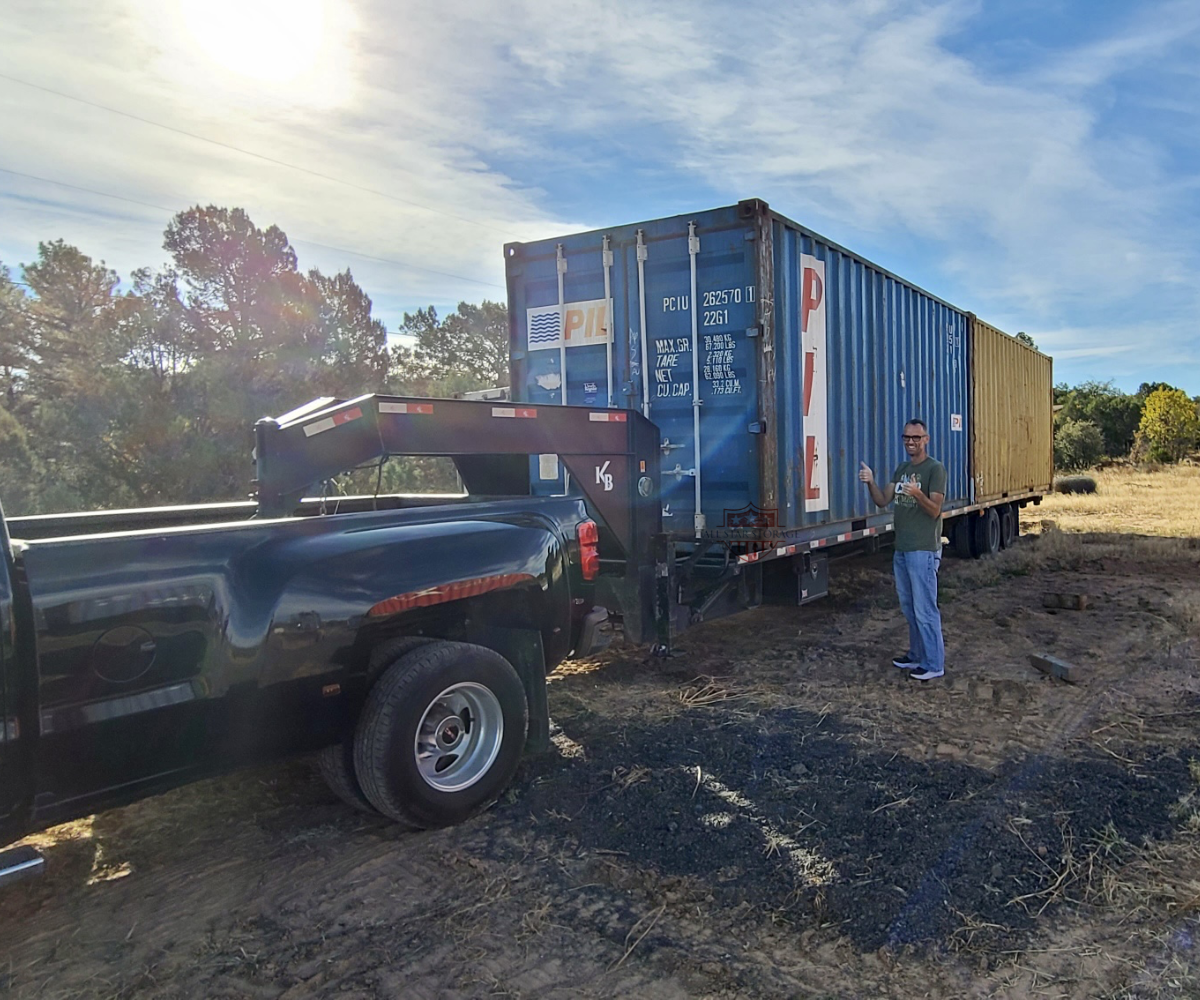 2 20ft Grade A Used Shipping Containers on 40ft Trailer Delivery