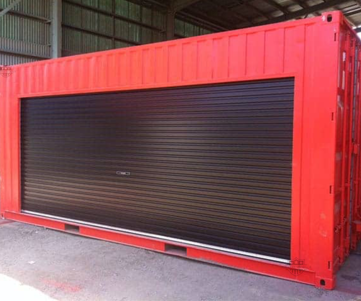 20ft Red Shipping Container with Roll Up Door