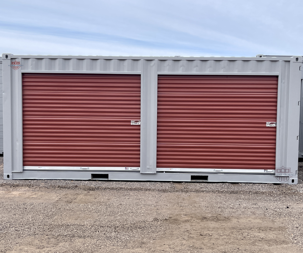 20ft Shipping Container with Red Roll Up Doors-