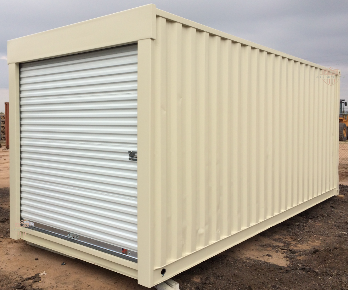 25ft Beige Shipping Container with End Roll Up