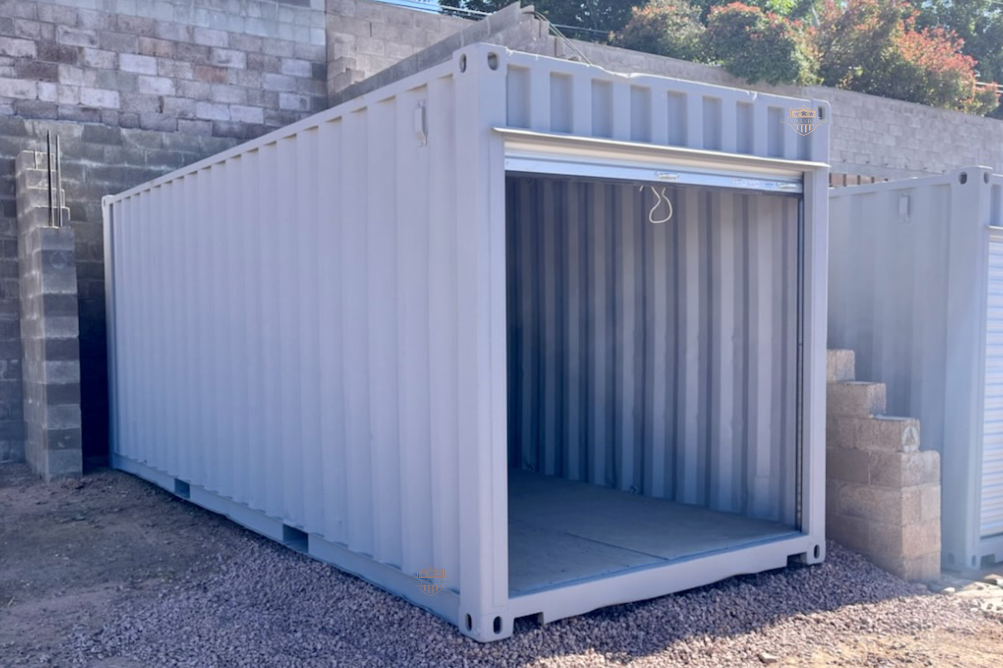 25ft Grey Shipping Container with End Roll Up Door