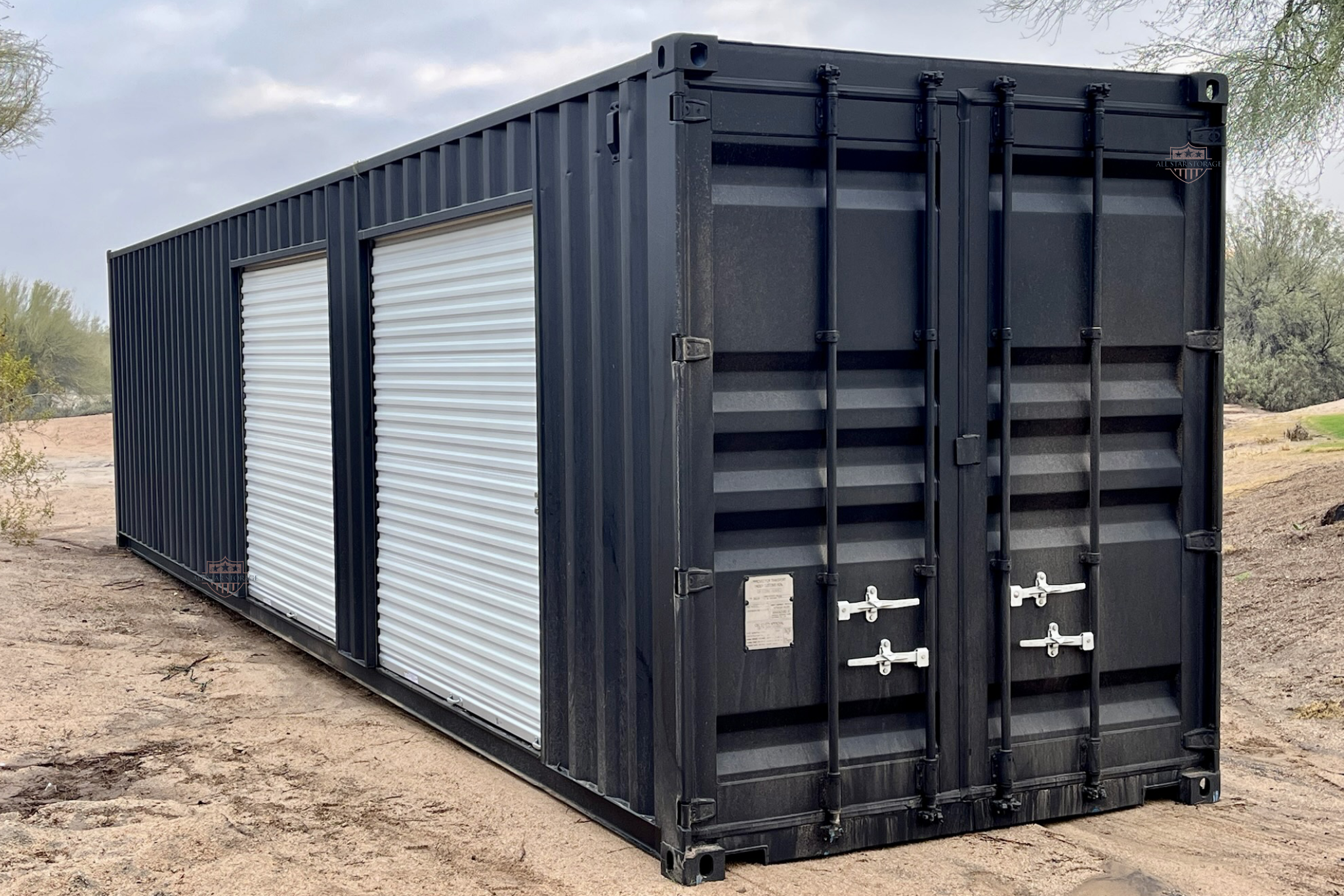 40ft Black High Cube Shipping Container w/ 2 Roll Up Doors