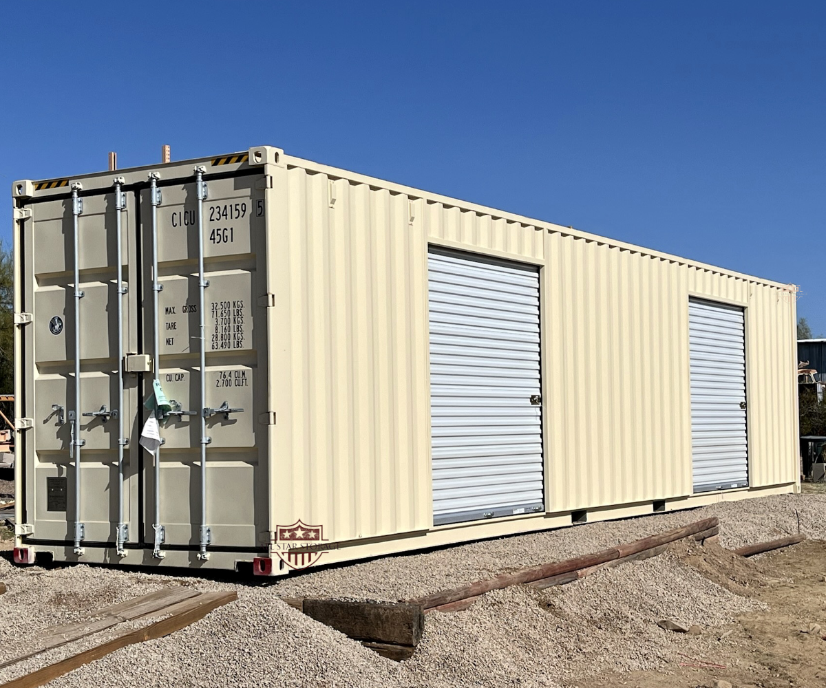 40ft Shipping Container One Trip with Roll Up Doors Beige