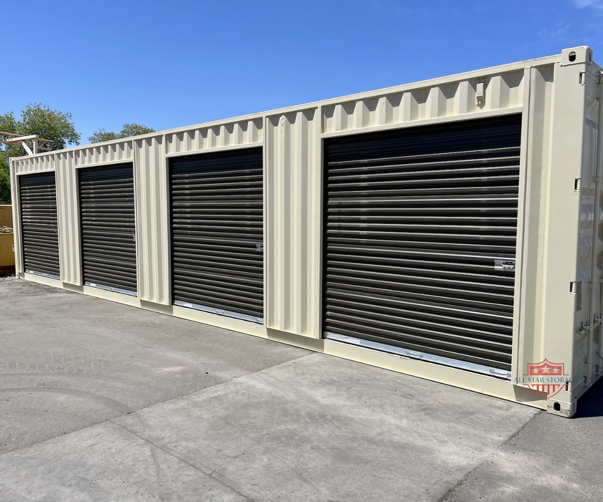 40ft Shipping Container with Brown Roll Up Doors Beige