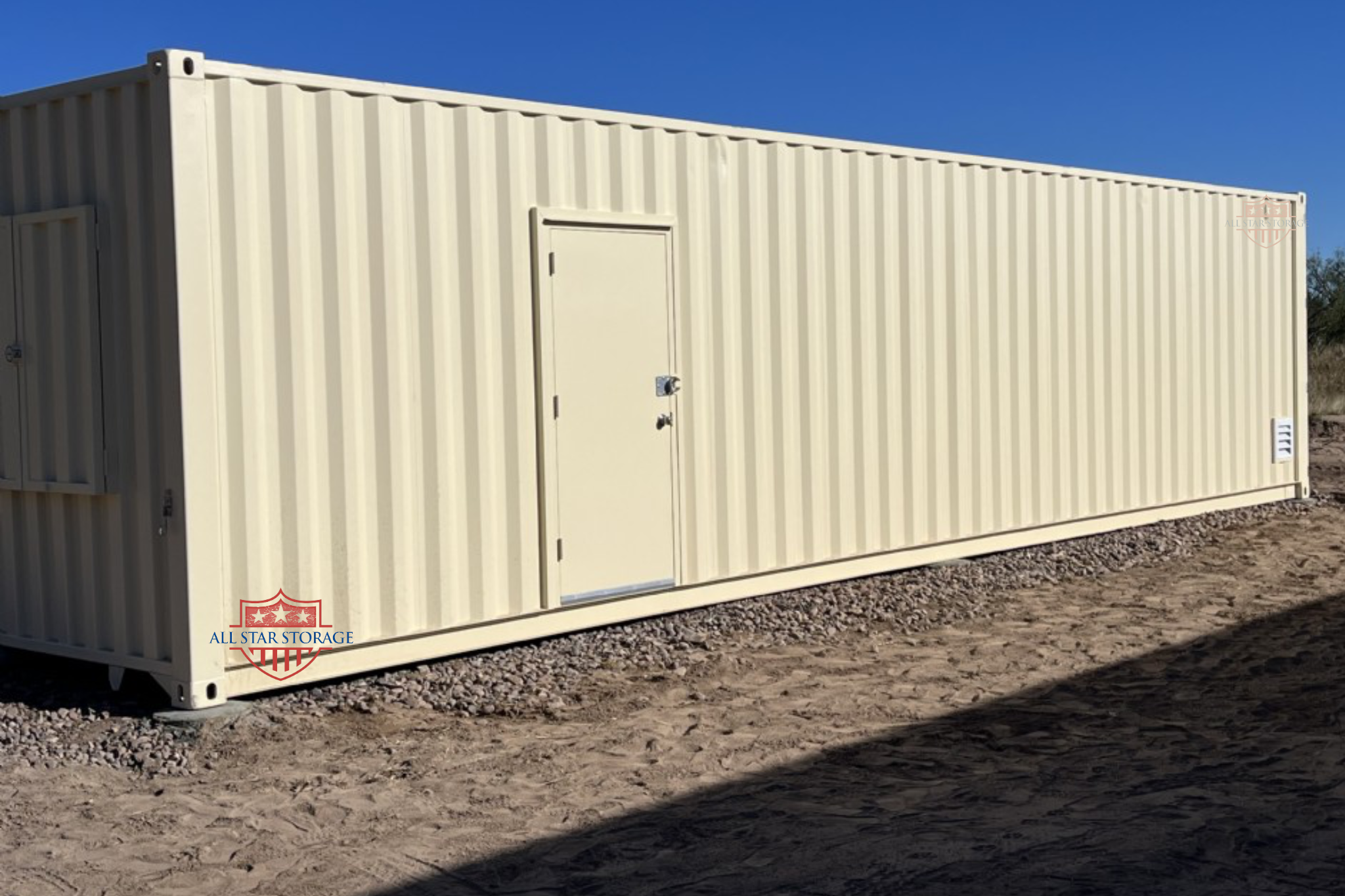 40ft Shipping Container with Walk Door, Louvered Vent, Storm Window